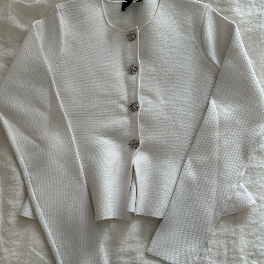 Zara White Button-Up Sweater Jacket